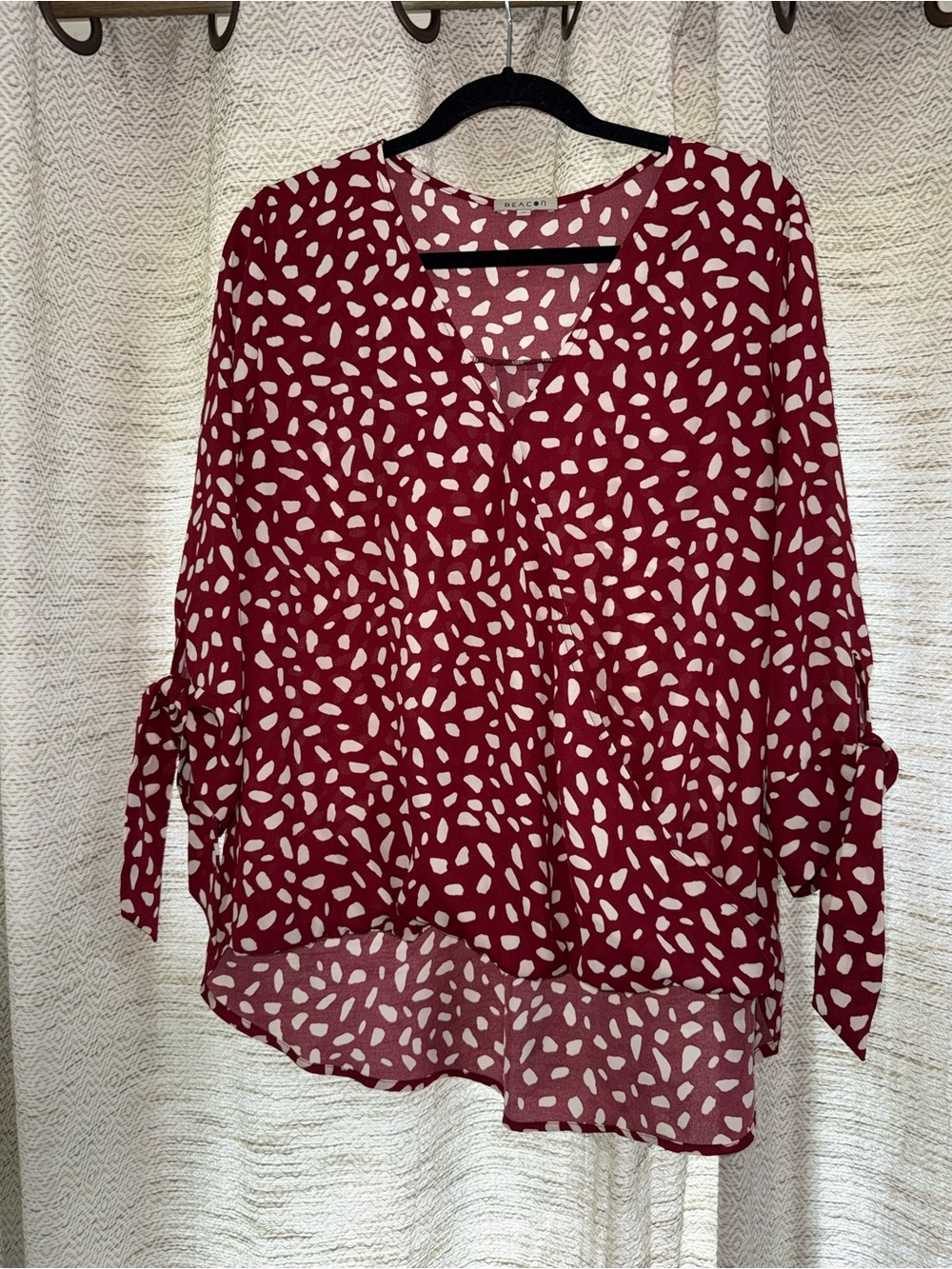 Beacon Red and White Printed Tie-Sleeve Blouse